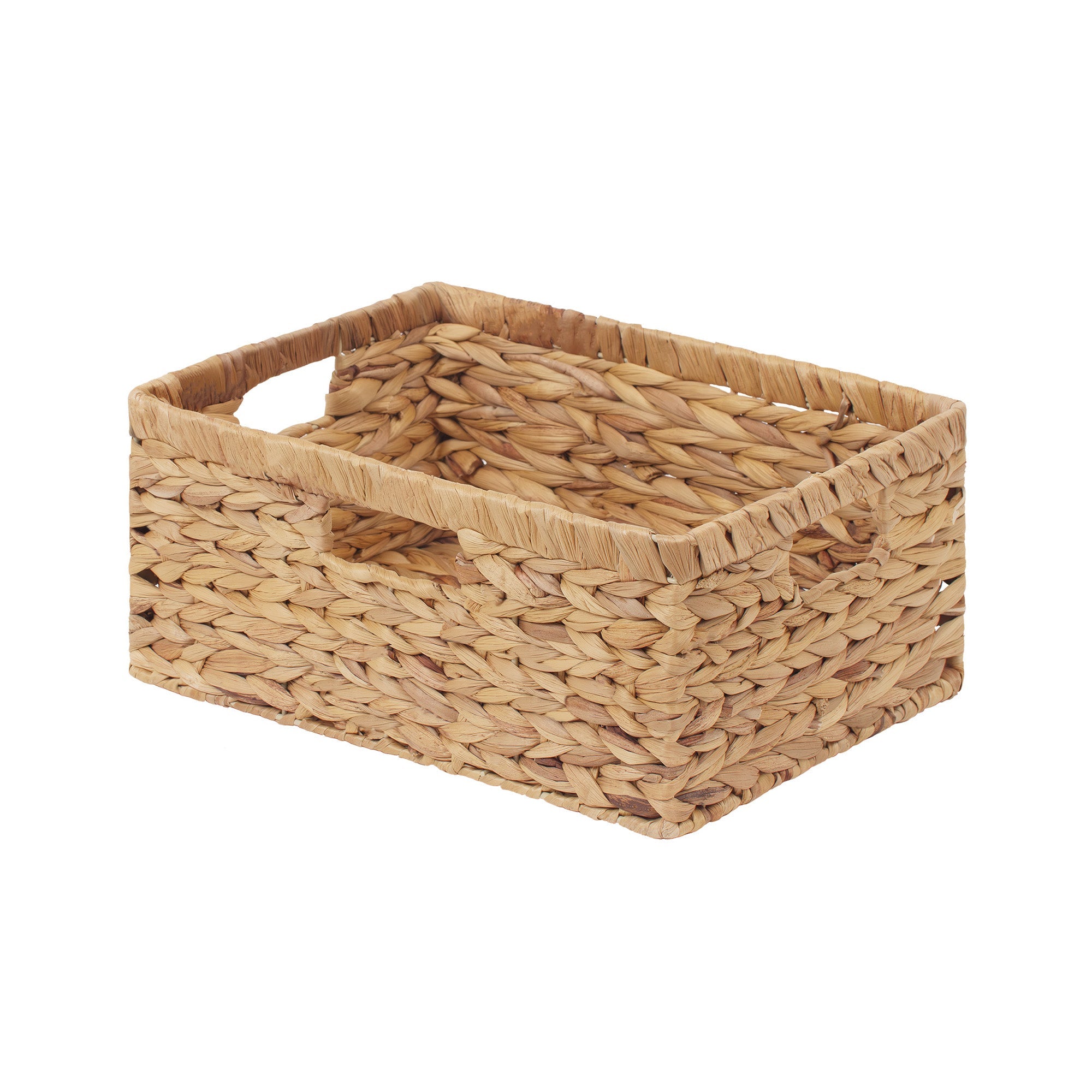 Large Rectangular Wicker Basket with Built-in Handles, Water Hyacinth, 1 Pack