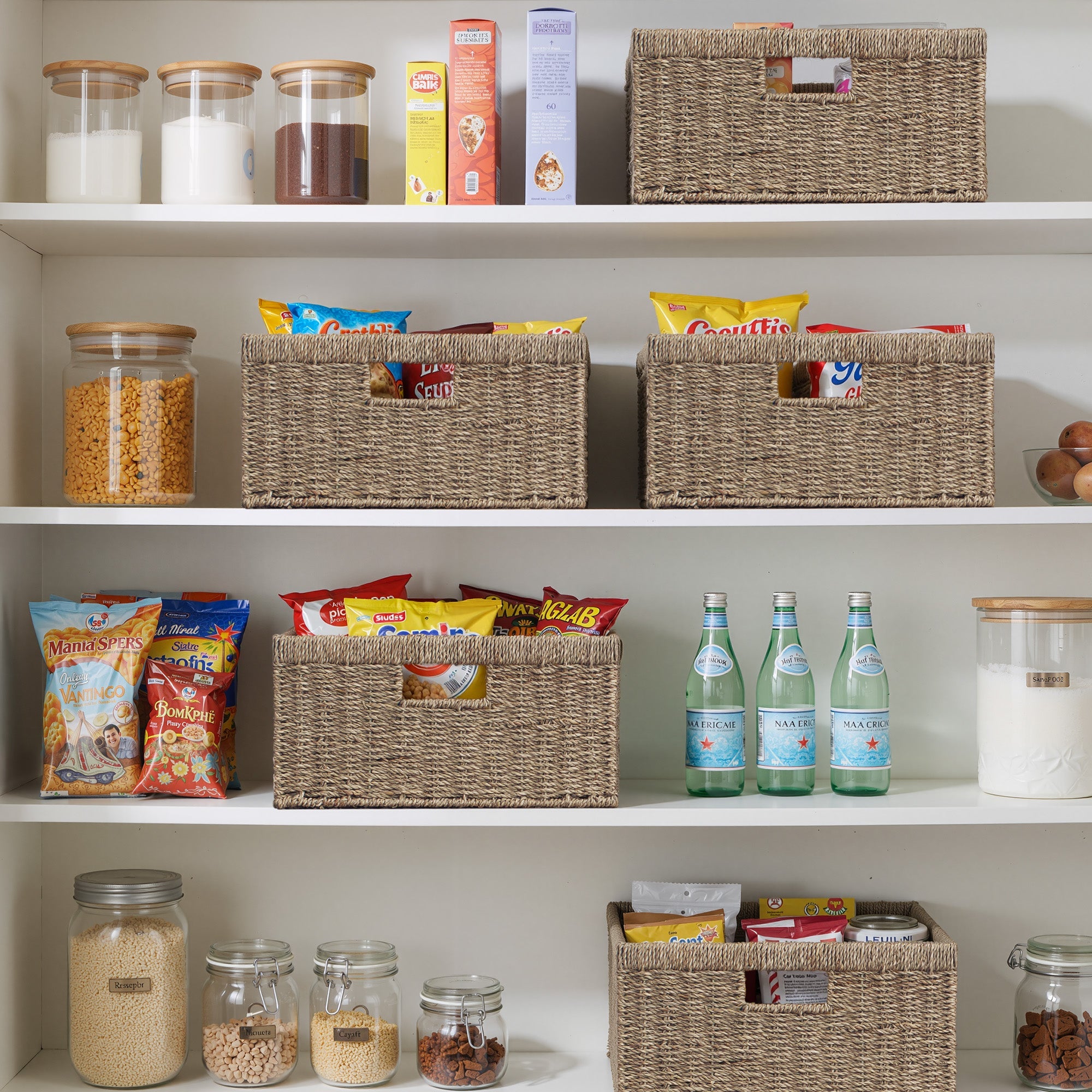 Large Rectangular Seagrass Basket with Built-in Handles, 1 Pack