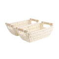 Handwoven Wicker Basket with Wooden Handles, Paper Rope, 2 Pack