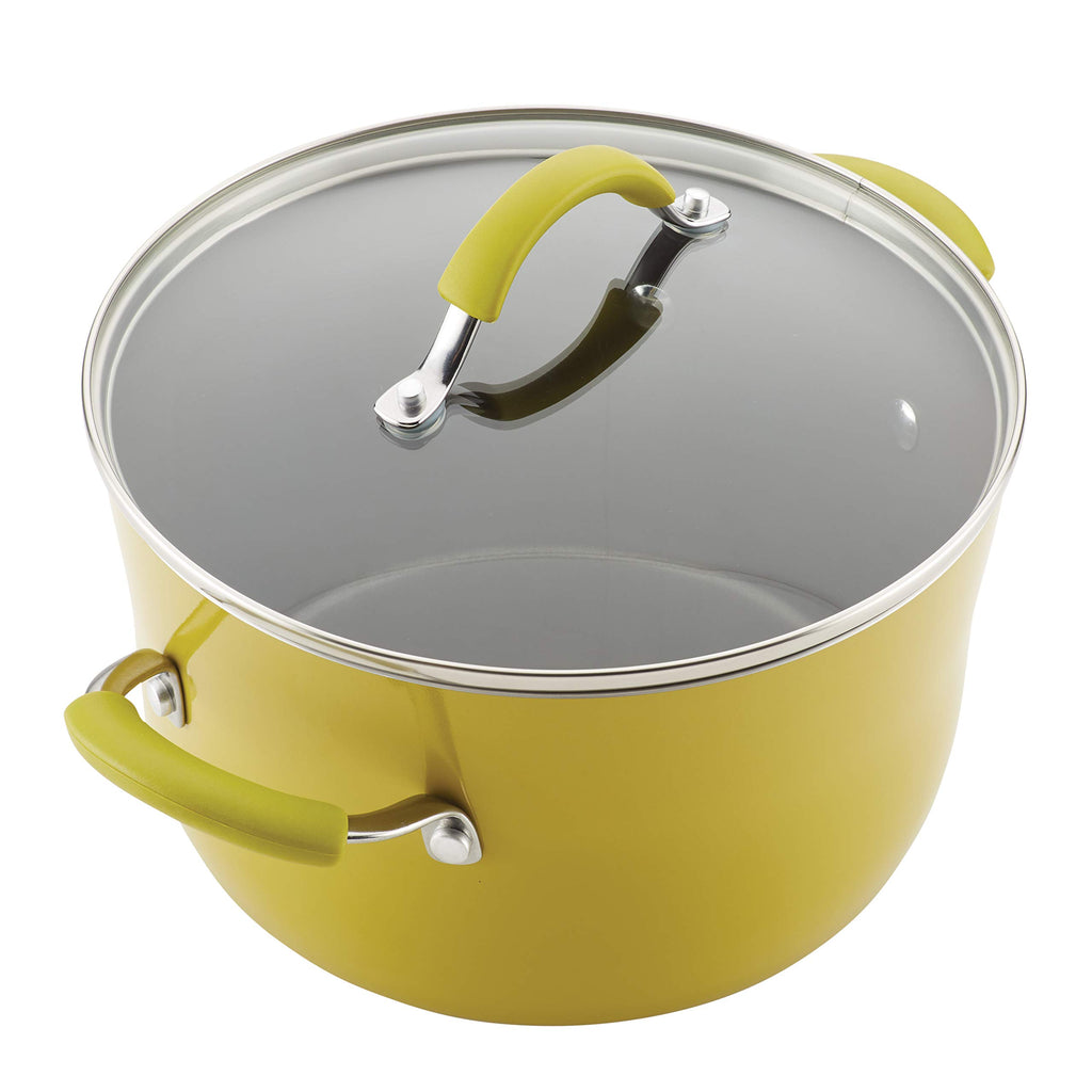 Rachael Ray Cucina Nonstick Cookware Pots and Pans Set, 12 Piece, Lemongrass Green