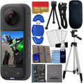 insta360 X3 - Waterproof 360 Action Camera with 1/2" 48MP Sensors, 5.7K 360 HDR Video, 72MP 360 Photo Bundle with 64gb Memory + High Speed Card Reader +Full Size Tripod + Table Top Tripod + Action Kit