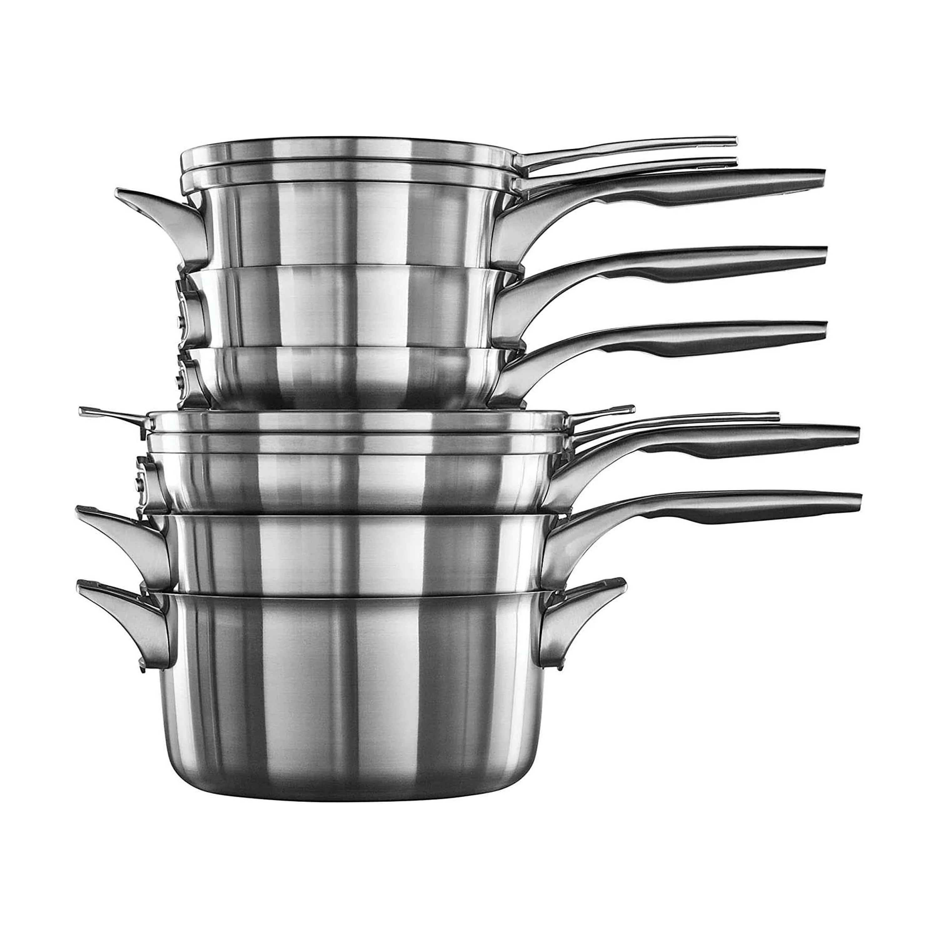 Calphalon Premier Space-Saving Stainless Steel Pots and Pans, 10-Piece Cookware Set