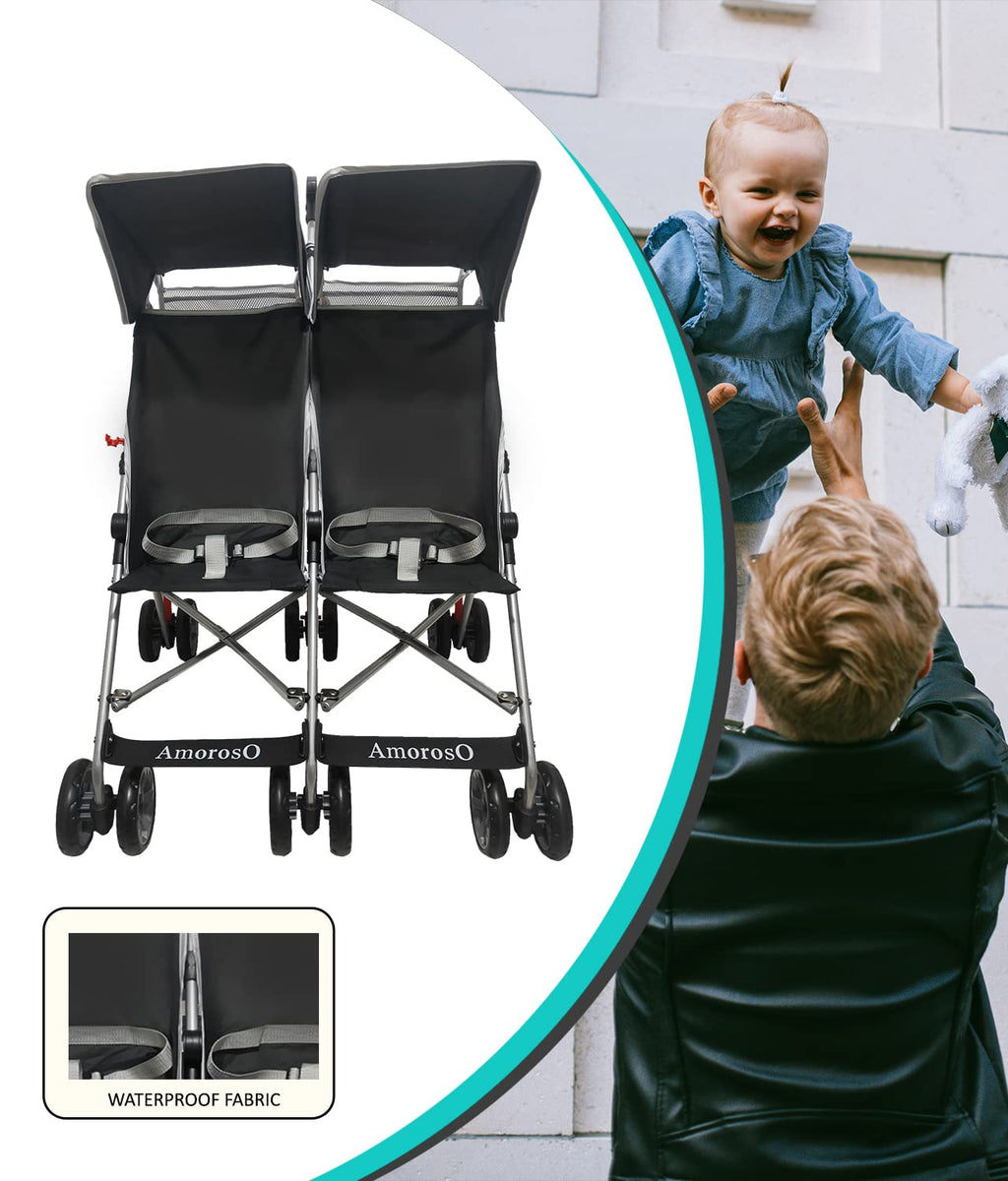 AmorosO Twin Umbrella Stroller Black