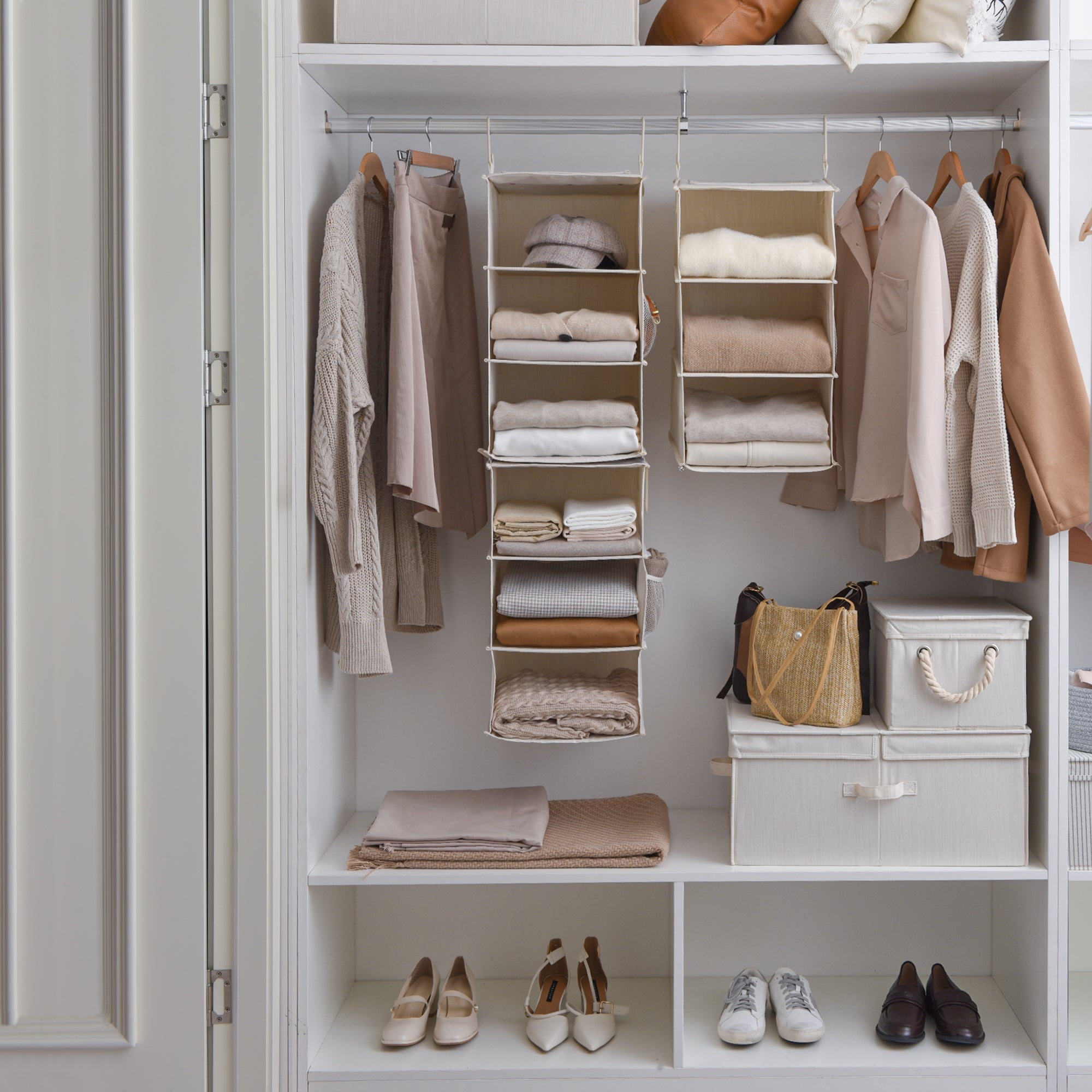 6-Shelf Jumbo Closet Organizers, Two 3-Shelf Separable Hanging Shelves