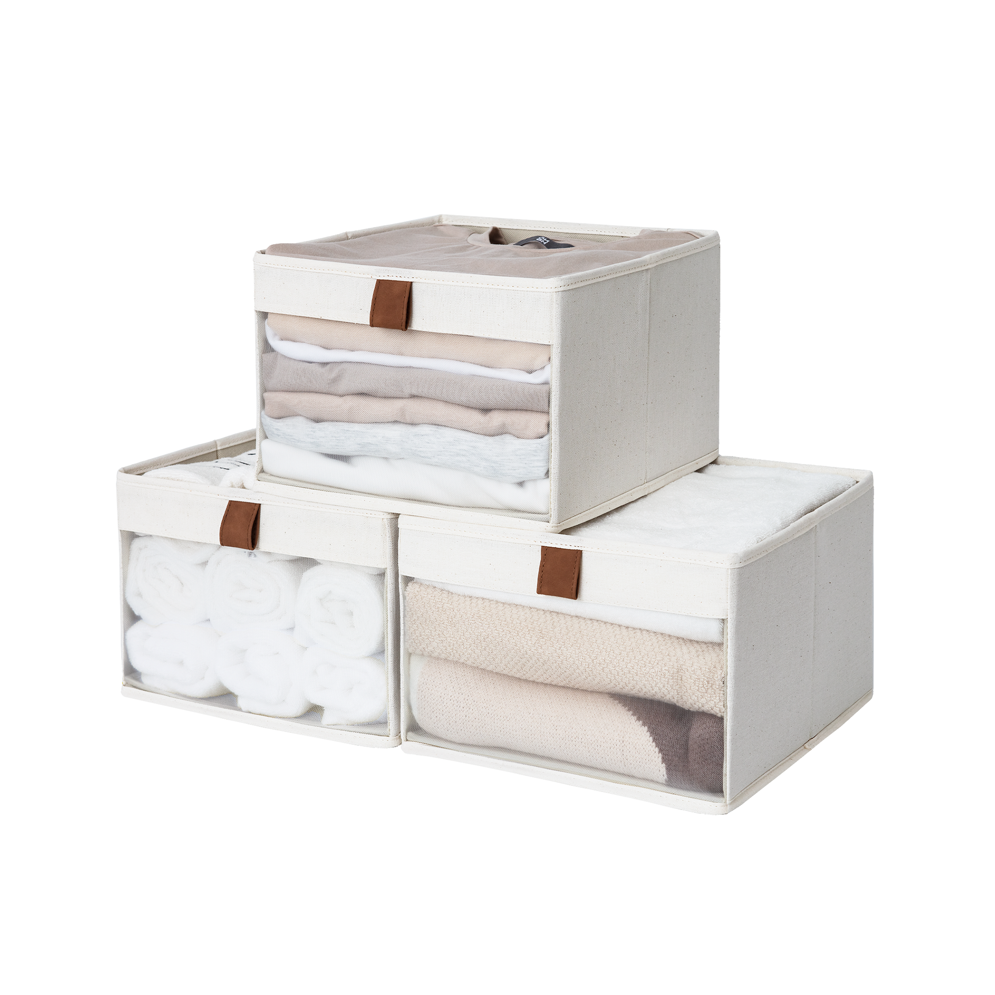 Closet Storage Bins with Clear Window and Handles, 3 Pack