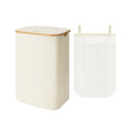 100L Large Laundry Hamper with Lid and Bamboo Handles and 1 Removable Inner Bag