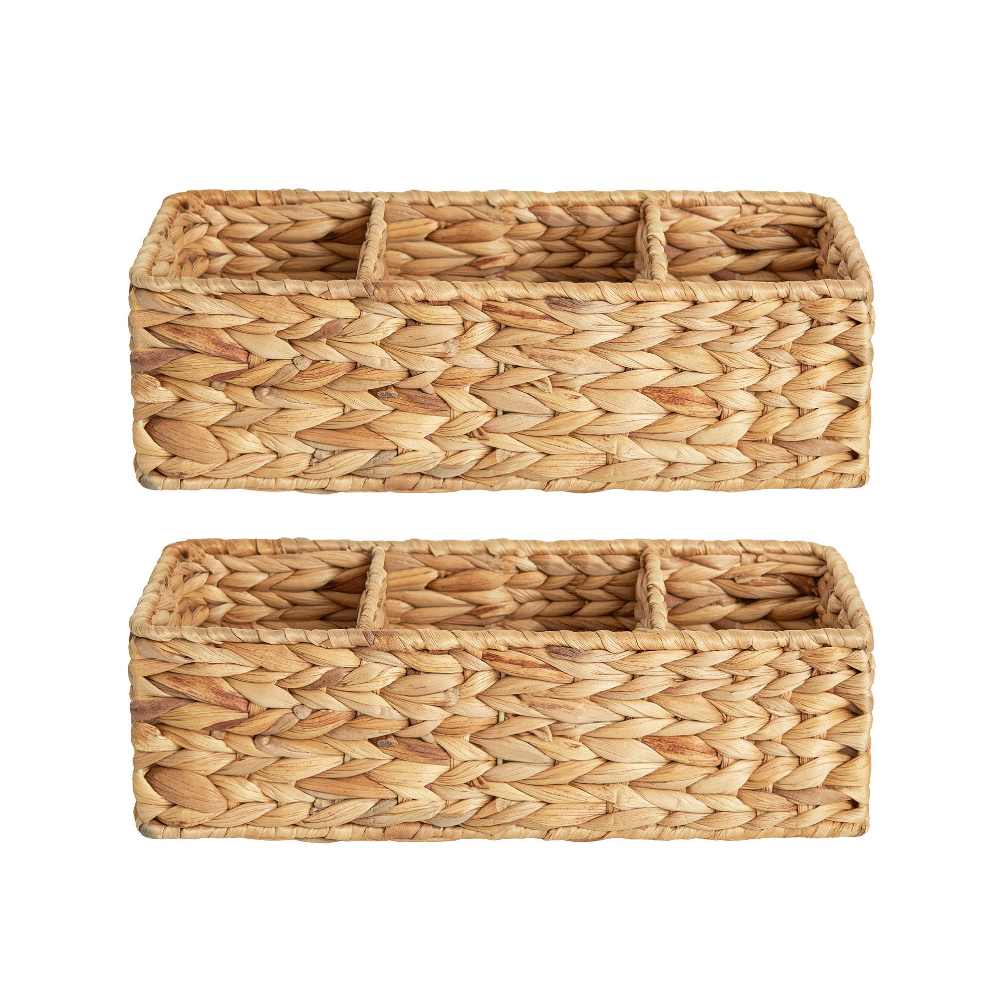 Water Hyacinth Toilet Basket Tank Topper, 3 Sections, 2 Pack