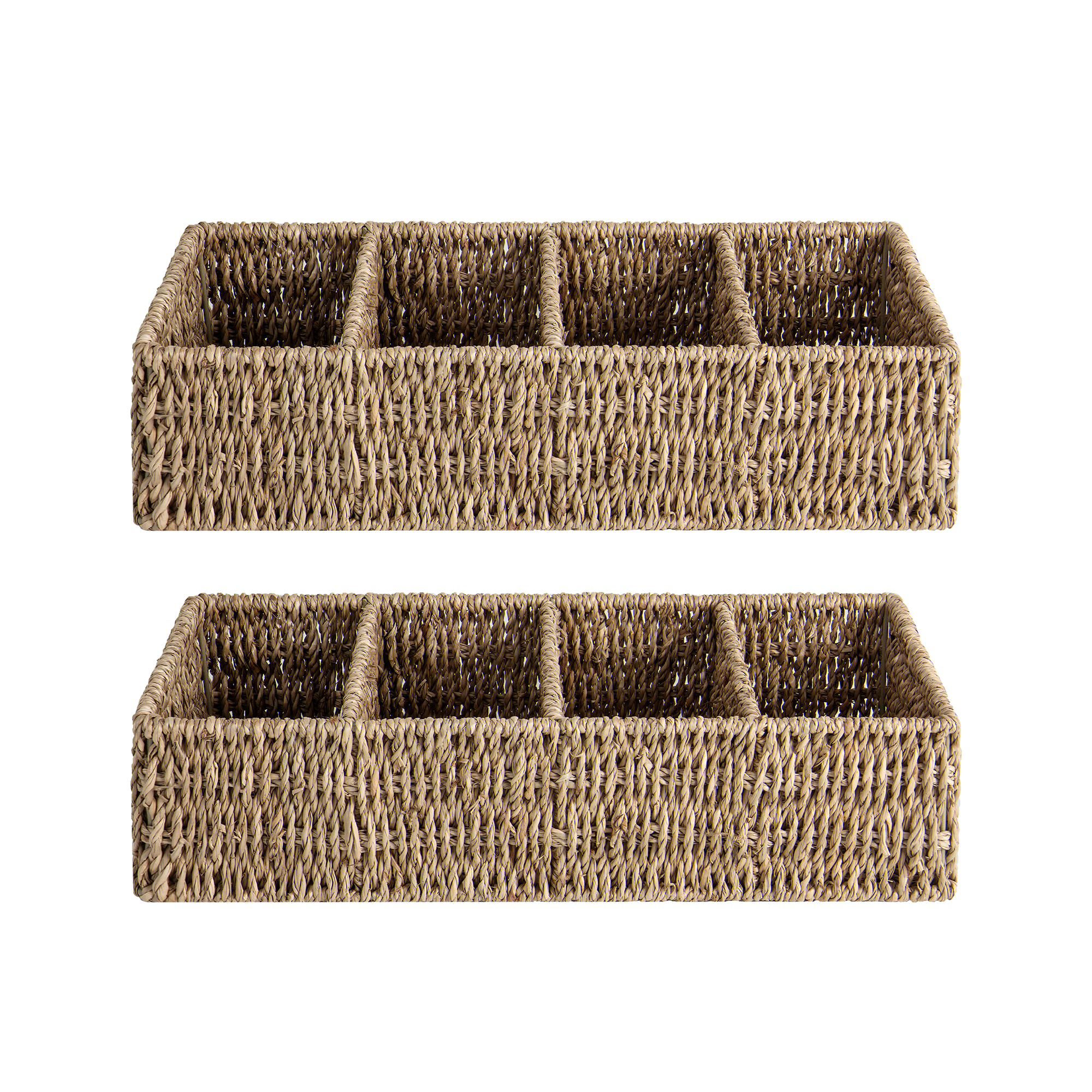 Small Seagrass Baskets for Organizing with 4 Sections, 2 Pack