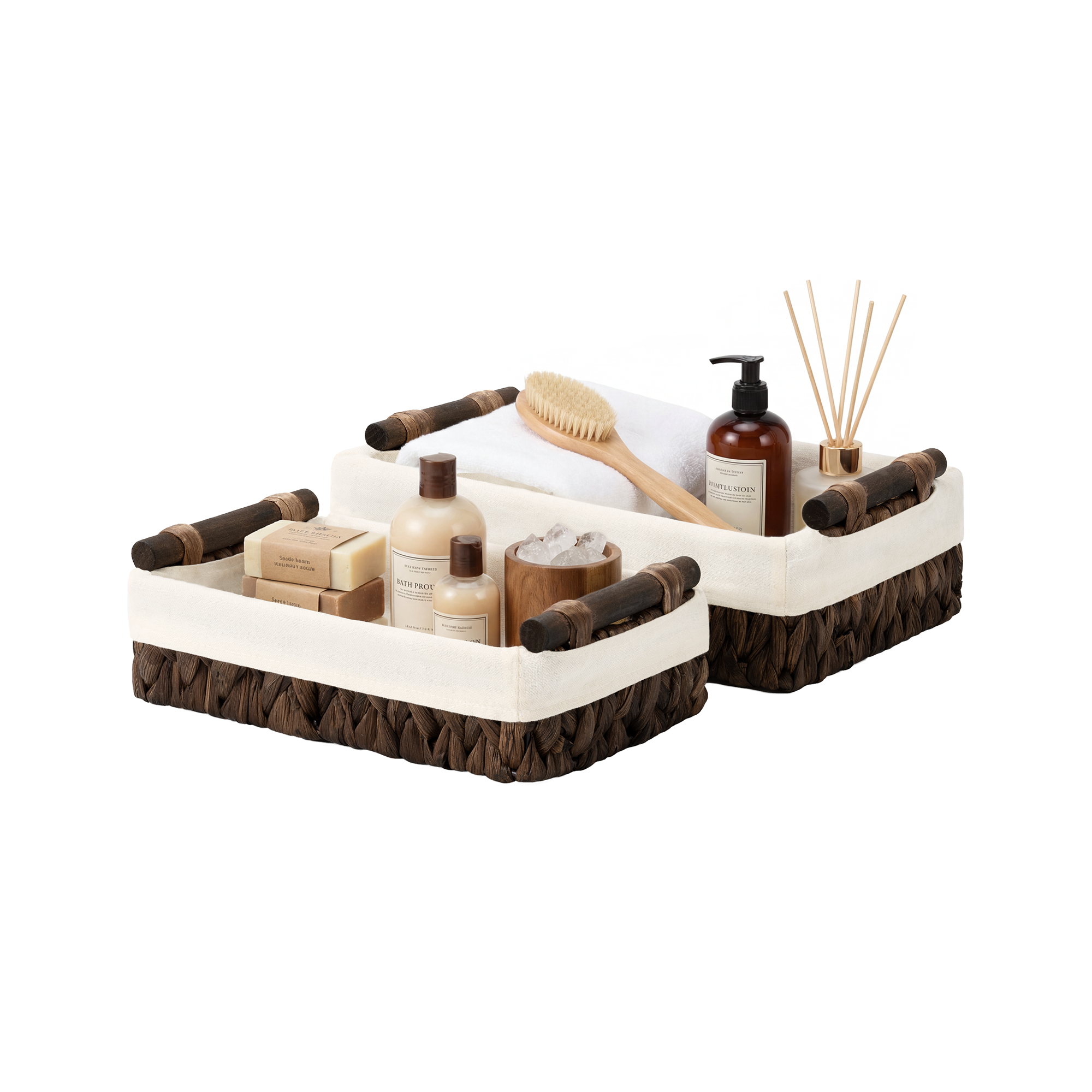 Small Water Hyacinth Baskets for Organizing with Natural Fiber Liner, 2 Pack