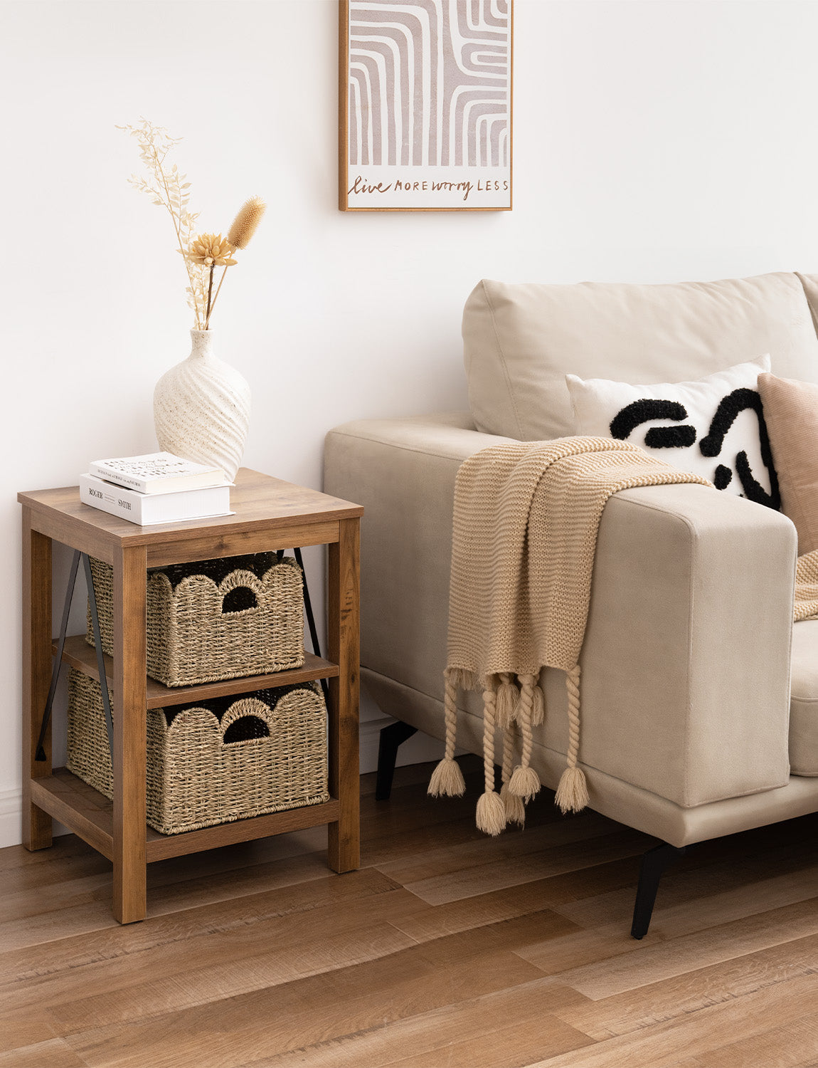 Scalloped Edge Wicker Basket for Organizing, Seagrass