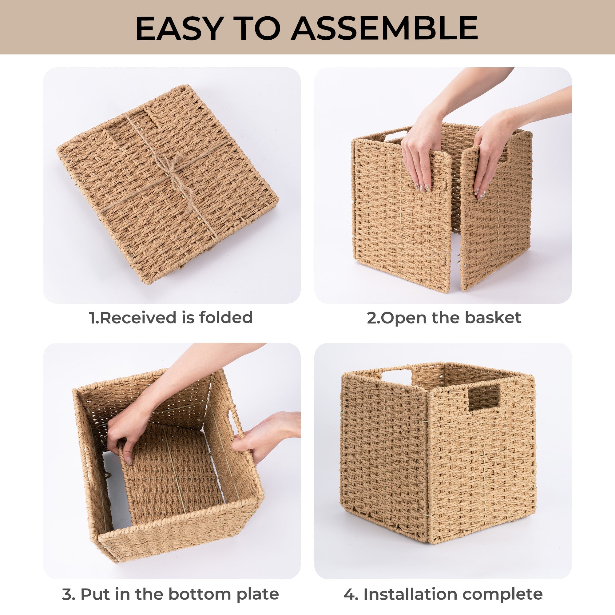 11 inch Foldable Paper Rope Wicker Baskets for Organizing