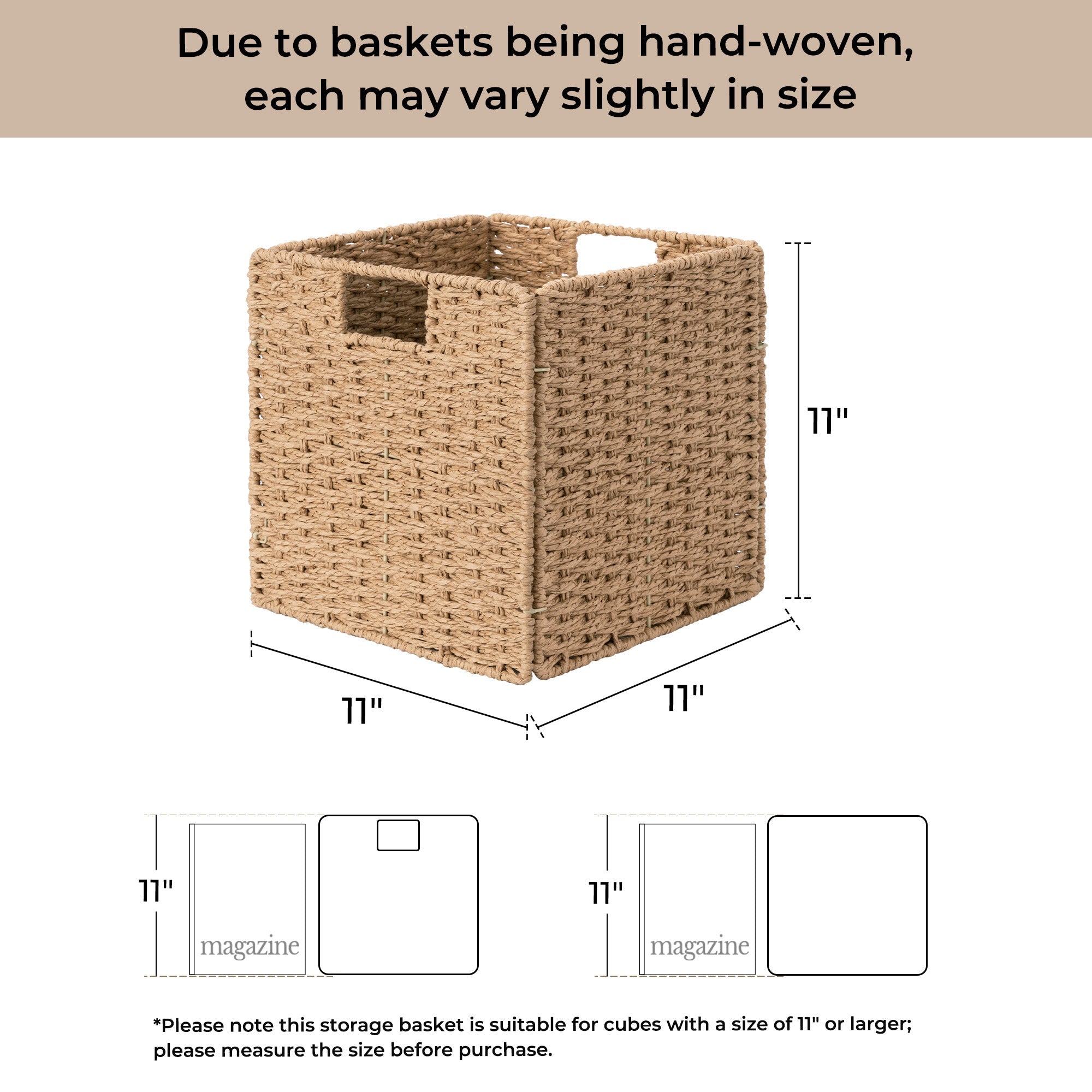 11 inch Foldable Paper Rope Wicker Baskets for Organizing
