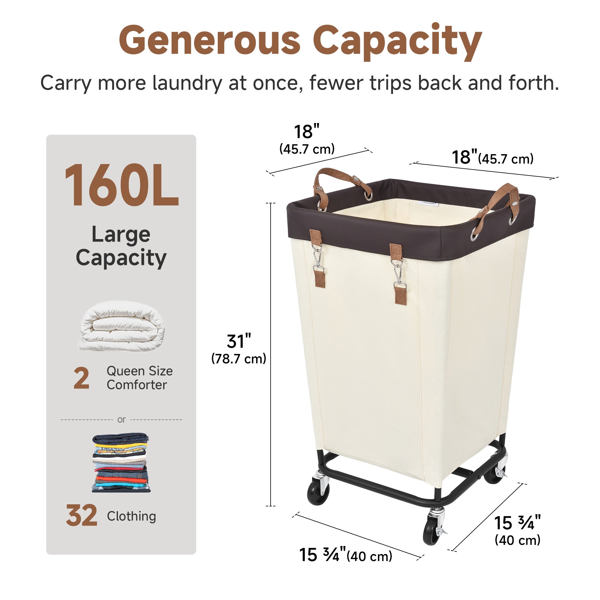 Laundry Basket with Wheels, 1 Pack